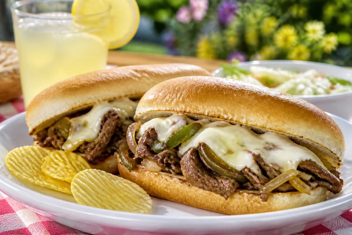 Finished Slow Cooker Philly Cheese Steak Sandwiches