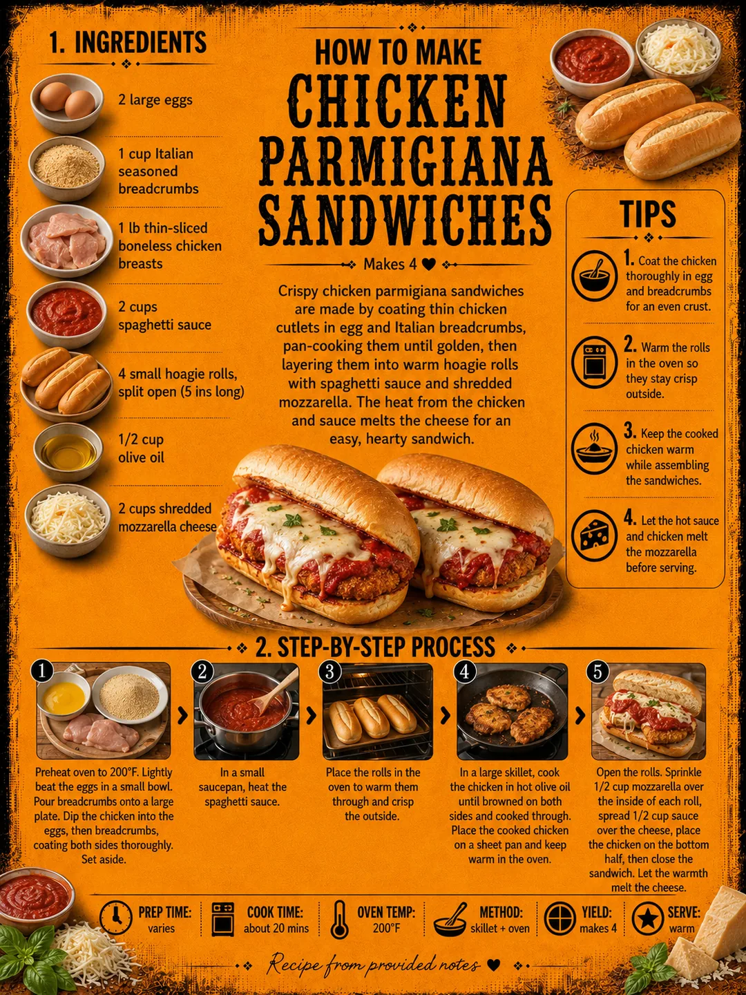 Official source card for Chicken Parmigiana Sandwiches