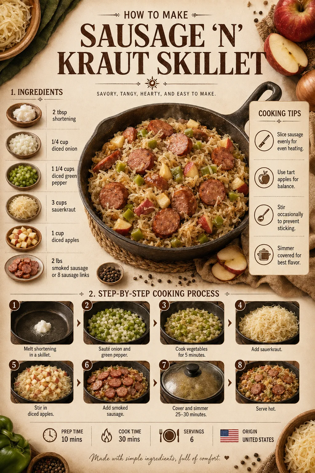 Official source card for Sausage 'N' Kraut Skillet