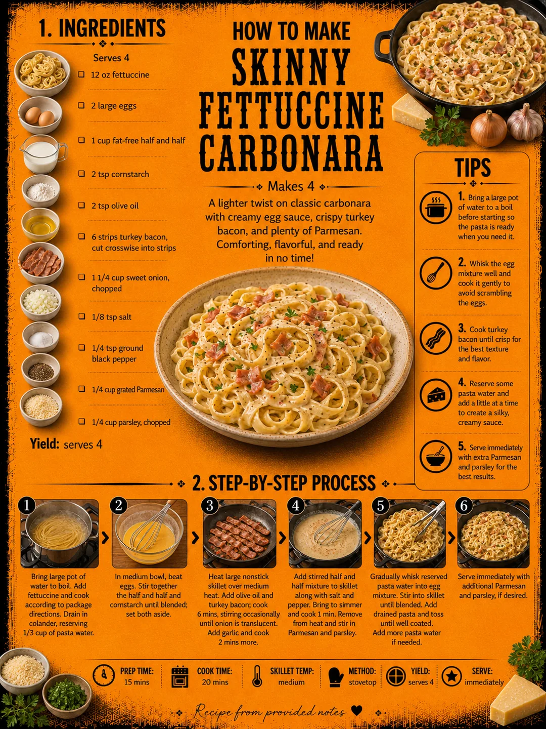 Official source card for Skinny Fettuccine Carbonara