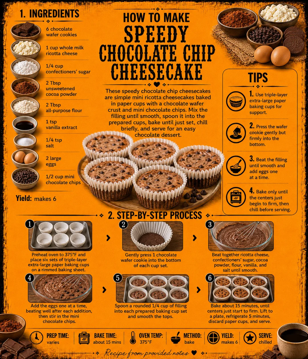 Official source card for Speedy Chocolate Chip Cheesecake