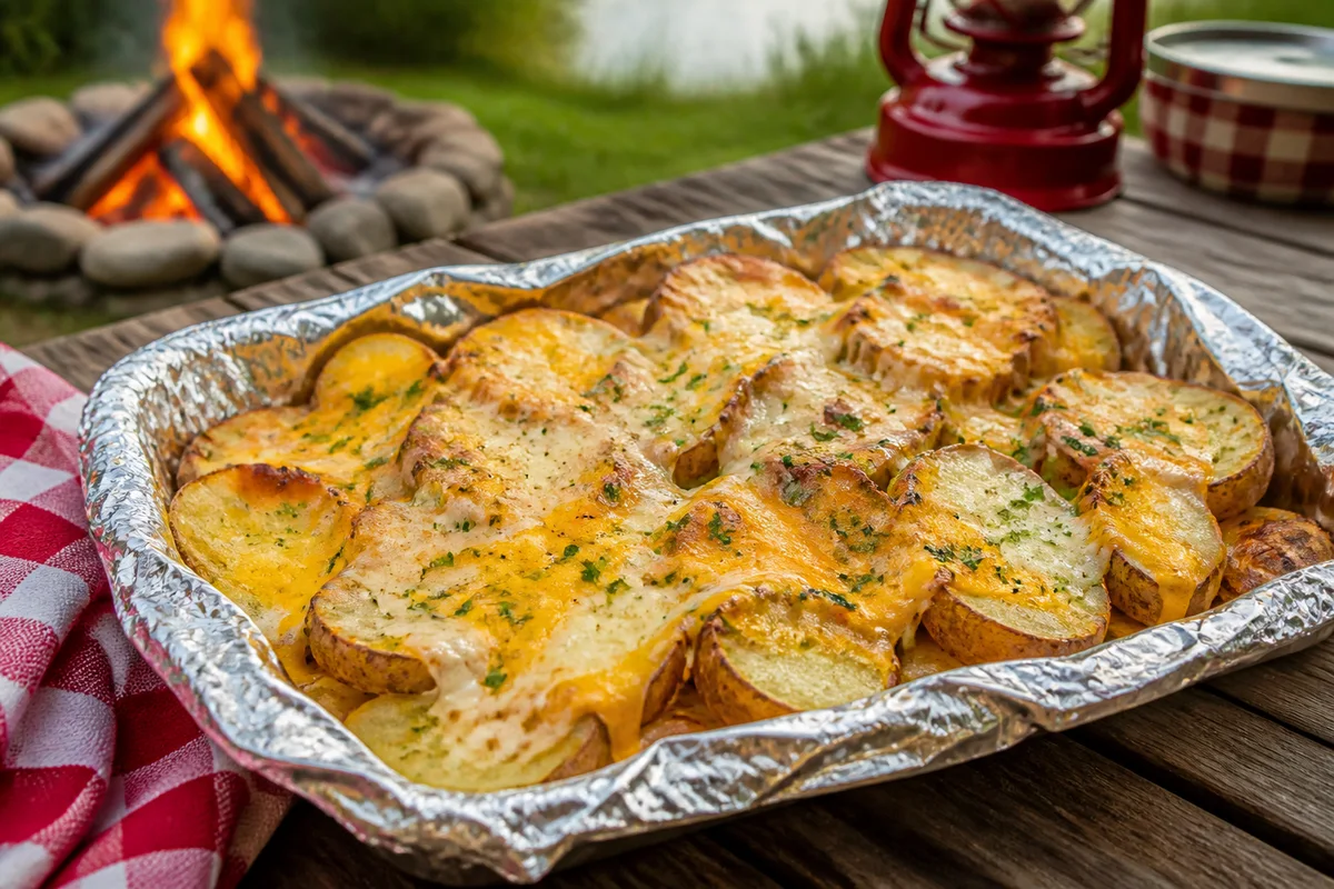 3 Cheese Campfire Potatoes prepared dish