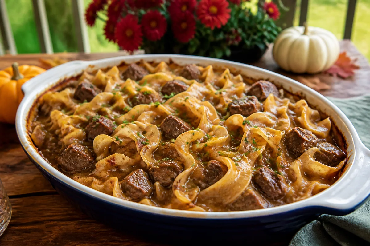 Baked Beef Tips & Noodles prepared dish