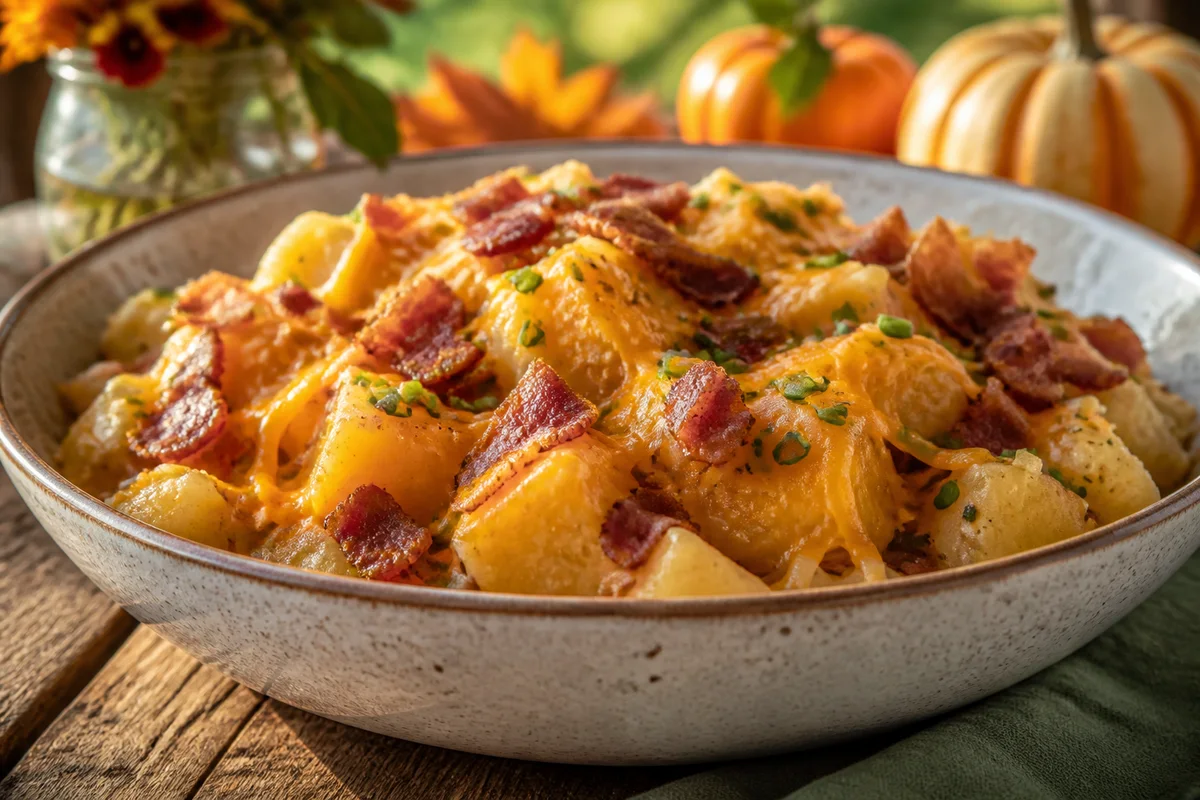 Crock Pot Bacon Cheese Potatoes prepared dish