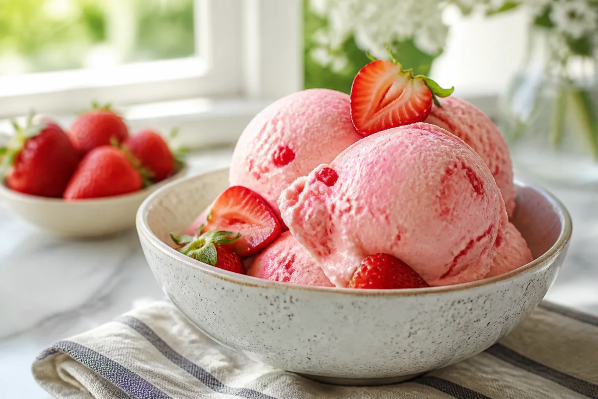 Easy Homemade Strawberry Ice Cream prepared dish