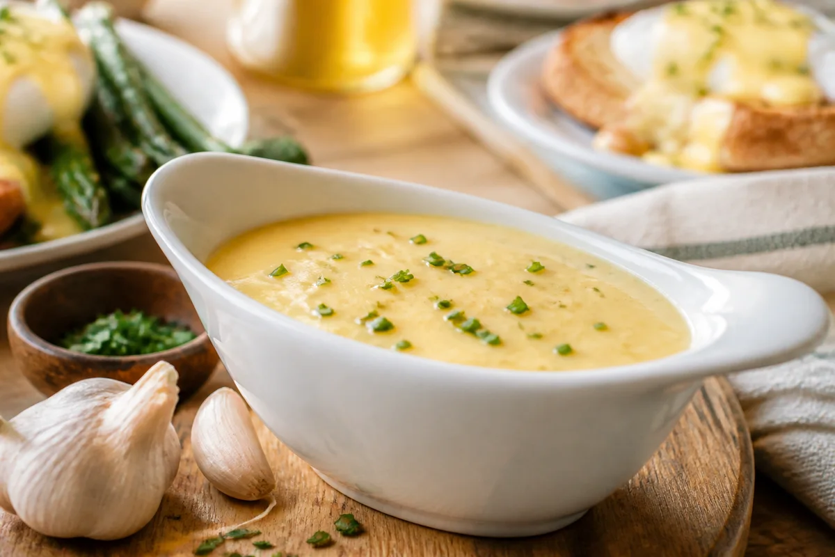 Garlic Hollandaise Sauce prepared dish