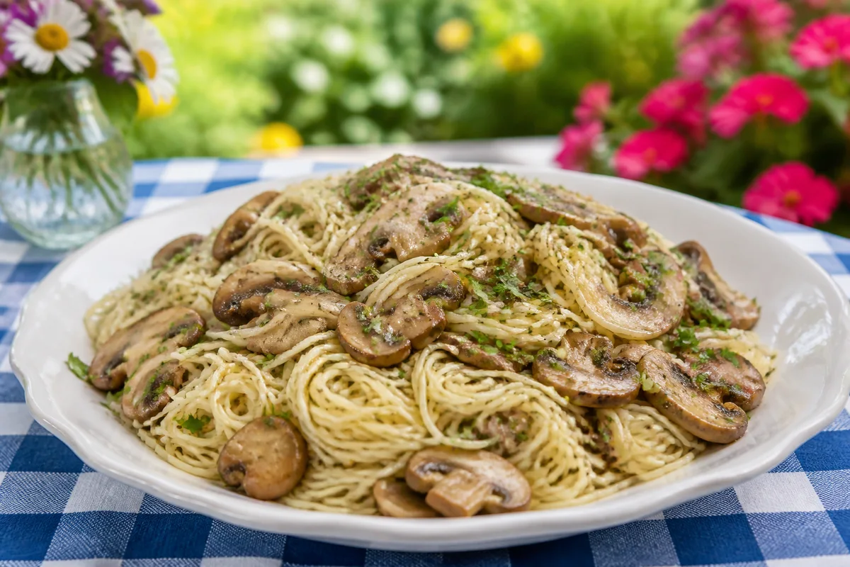 Mushroom Angel Hair Pasta prepared dish