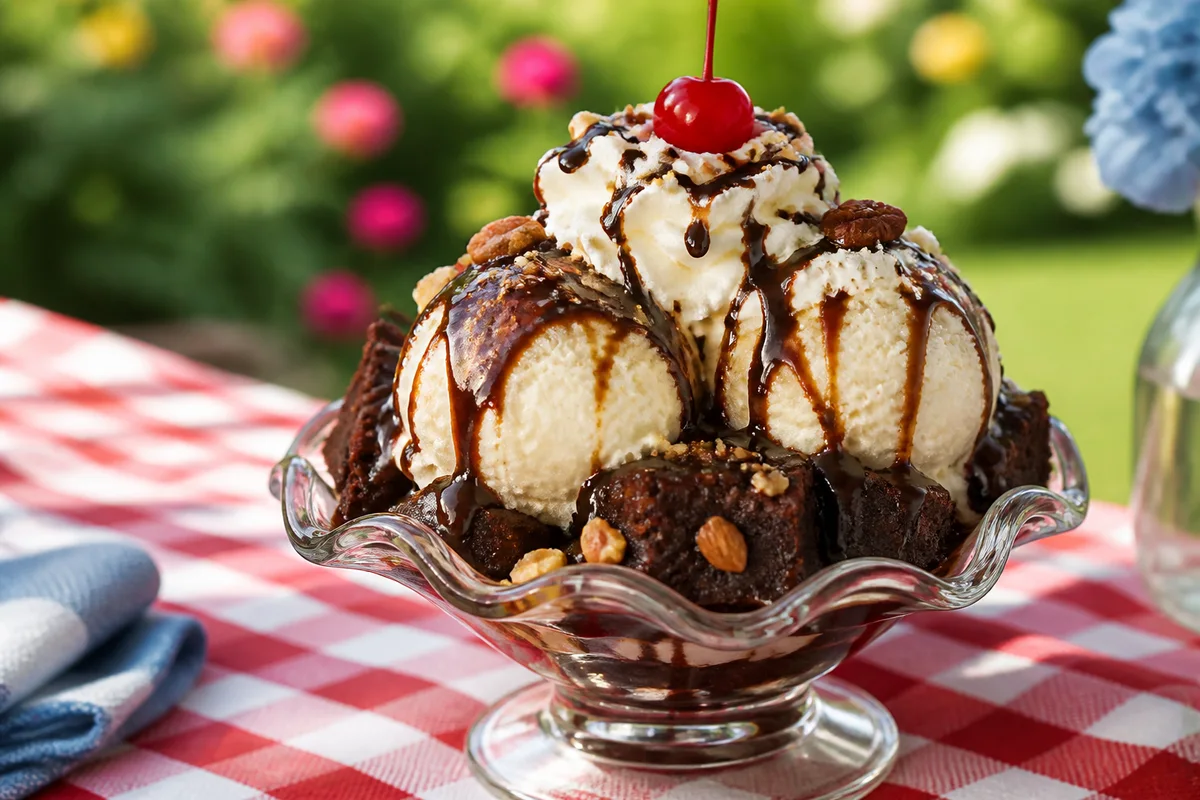 Nutty Mocha Brownie Sundaes prepared dish