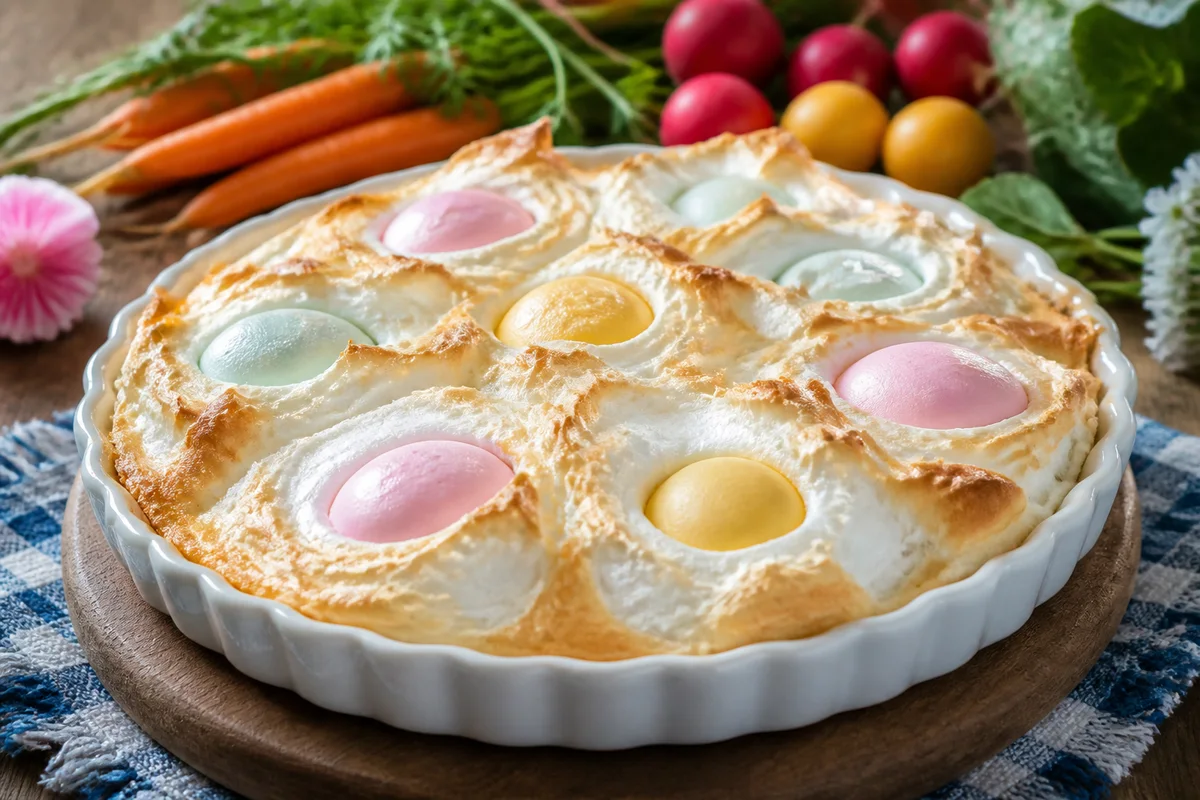 Pastel Meringue Eggs prepared dish