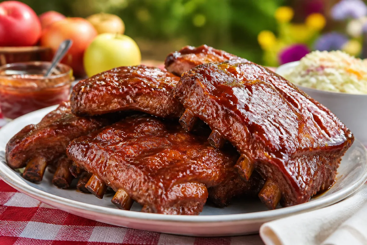 Pork Ribs With Apple Butter Sauce prepared dish