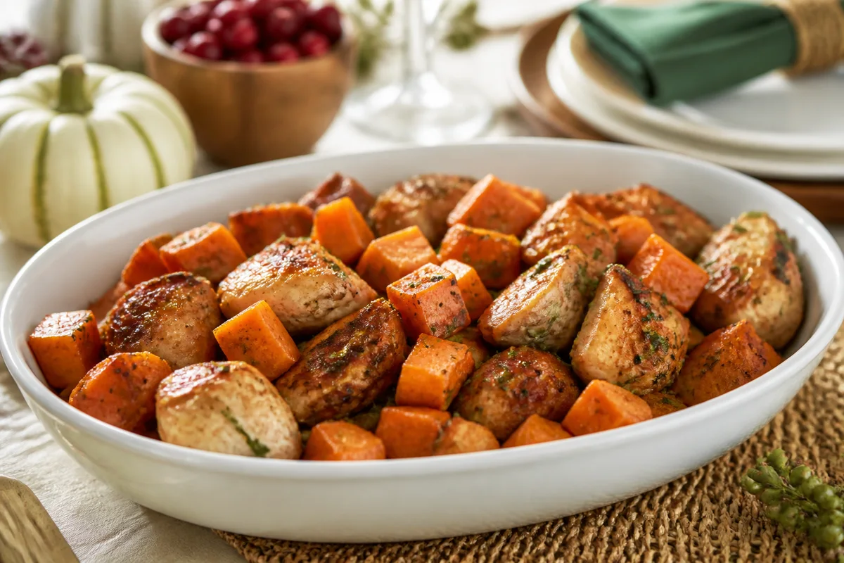 Sherried Chicken And Sweet Potatoes prepared dish