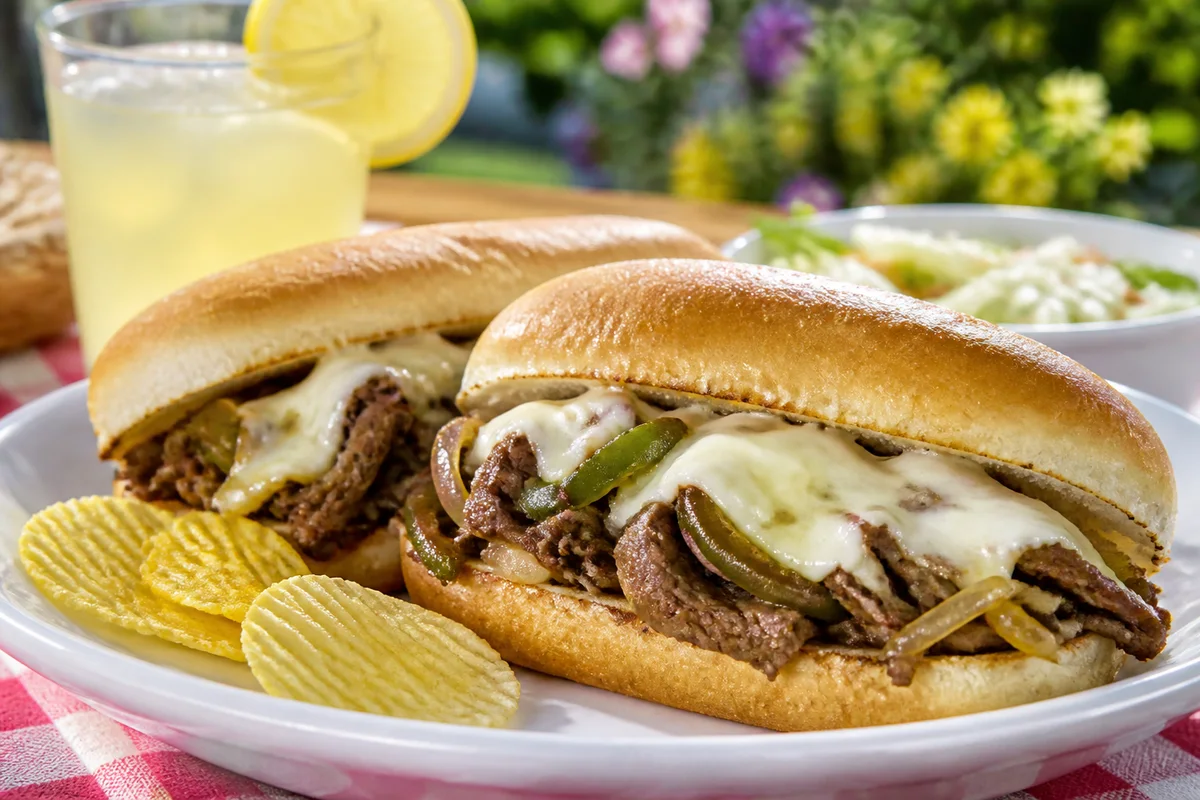 Slow Cooker Philly Cheese Steak Sandwiches prepared dish